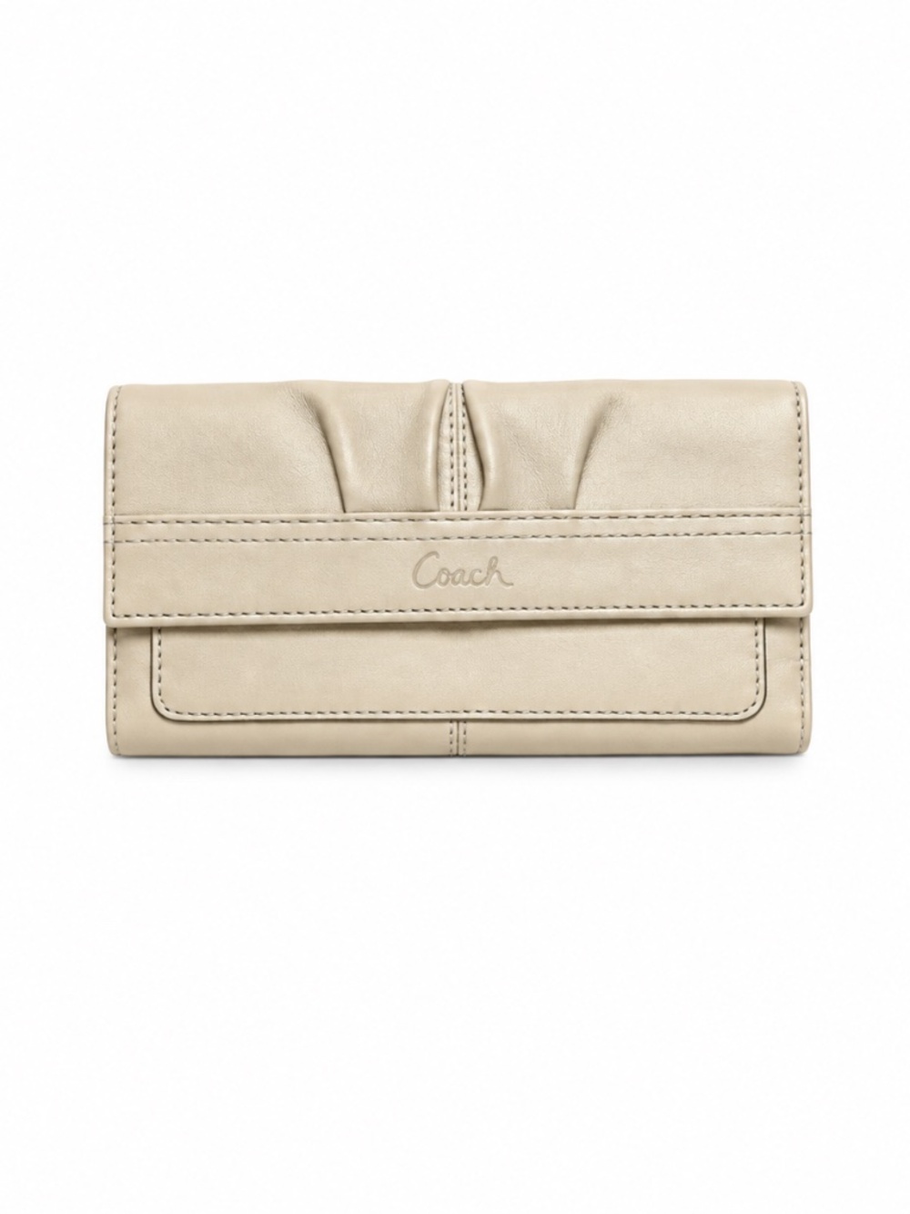 Coach Soho Pleated Leather Wallet Cream Ivory Pink Interior